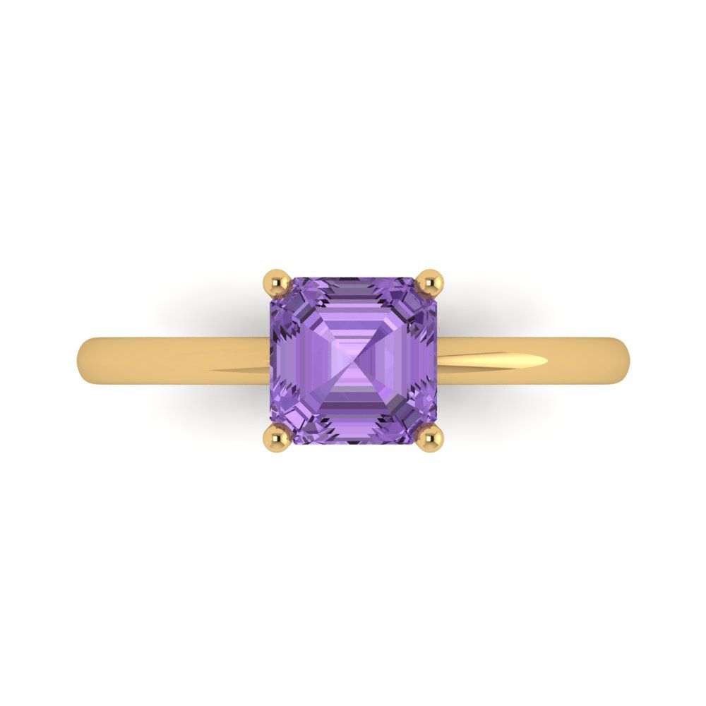 1 cttw Simulated Alexandrite Solitaire  Engagement Ring - Solid Yellow Gold (VVS1, Asscher Cut,6mm)