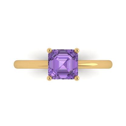1 cttw Simulated Alexandrite Solitaire  Engagement Ring - Solid Yellow Gold (VVS1, Asscher Cut,6mm)