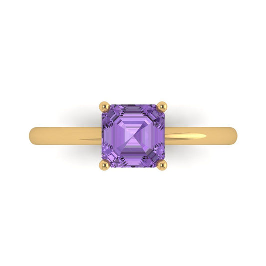 1 cttw Simulated Alexandrite Solitaire  Engagement Ring - Solid Yellow Gold (VVS1, Asscher Cut,6mm)