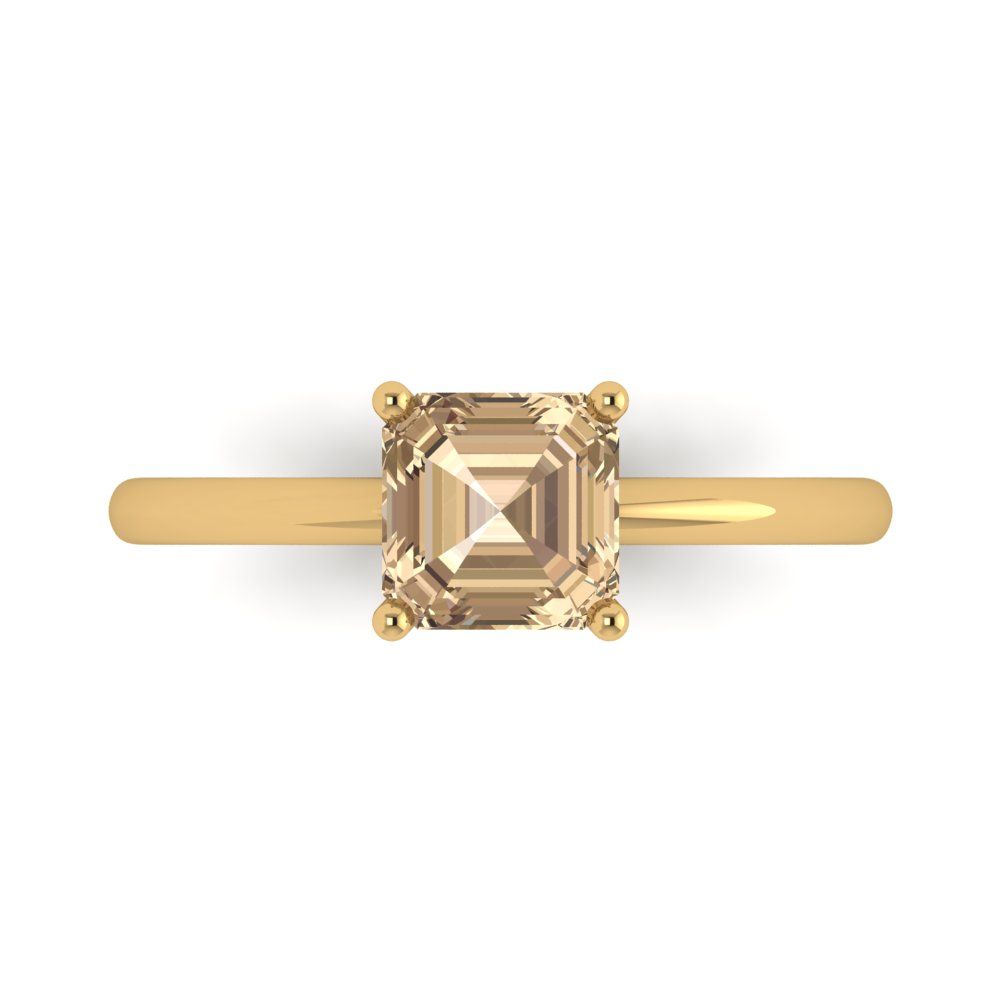 1 cttw Yellow Moissanite Solitaire  Engagement Ring - Solid Gold (Asscher Cut,6mm)