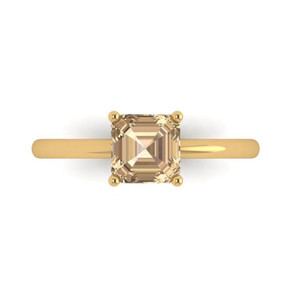 1 cttw Yellow Moissanite Solitaire  Engagement Ring - Solid Gold (Asscher Cut,6mm)