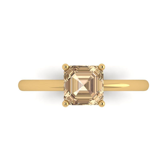 1 cttw Yellow Moissanite Solitaire  Engagement Ring - Solid Yellow Gold (VVS1, Asscher Cut,6mm)