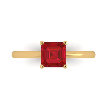 1 cttw Simulated Ruby Solitaire  Engagement Ring - Solid Gold (Asscher Cut,6mm)