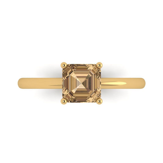 1 cttw Zirconia Simulated Champagne Diamond Solitaire  Engagement Ring - Solid Yellow Gold (VVS1, Asscher Cut,6mm)
