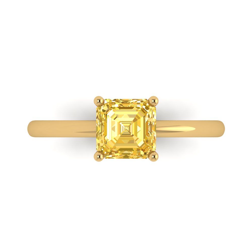 1 cttw Zirconia Simulated Yellow Diamond Solitaire  Engagement Ring - Solid Yellow Gold (VVS1, Asscher Cut,6mm)