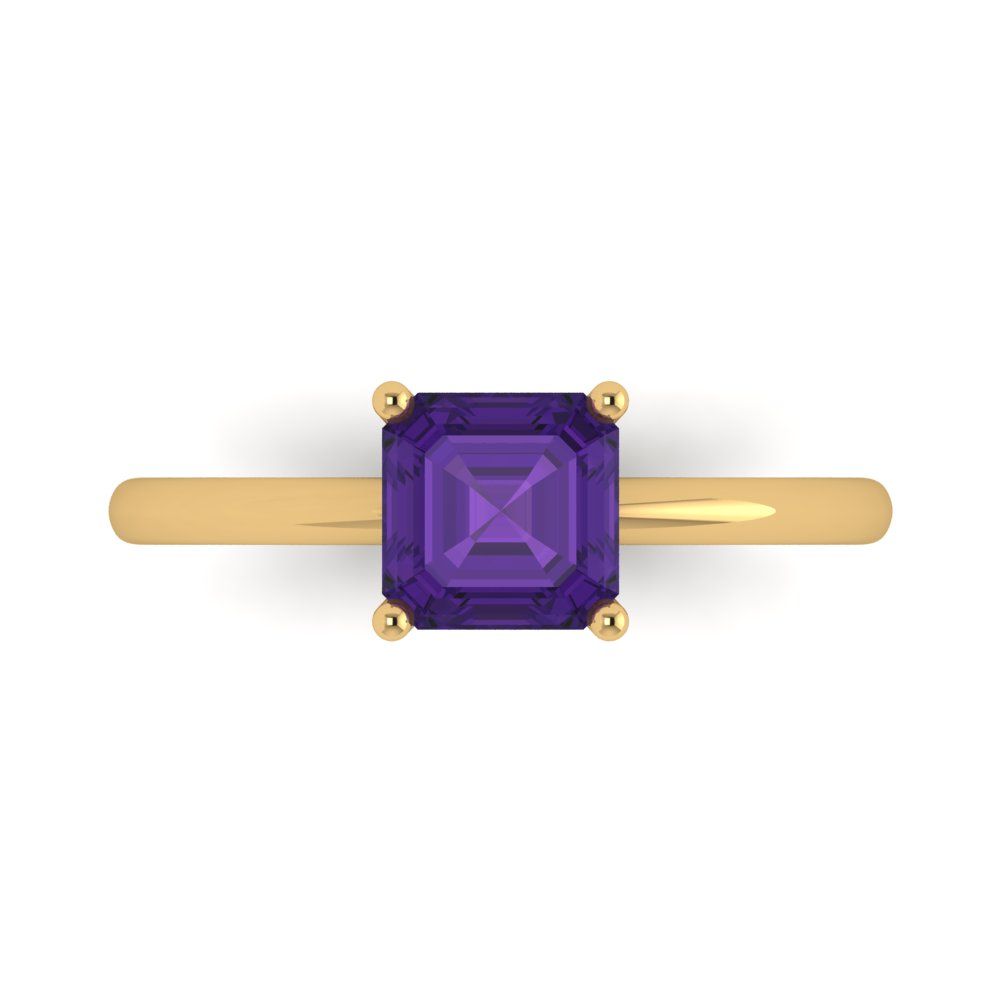 1 cttw Natural Amethyst Solitaire  Engagement Ring - Solid Gold (Asscher Cut,6mm)