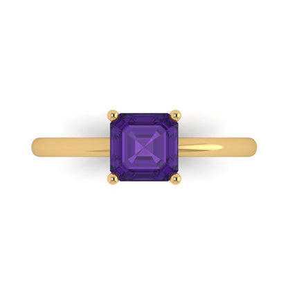 1 cttw Natural Amethyst Solitaire  Engagement Ring - Solid Gold (Asscher Cut,6mm)