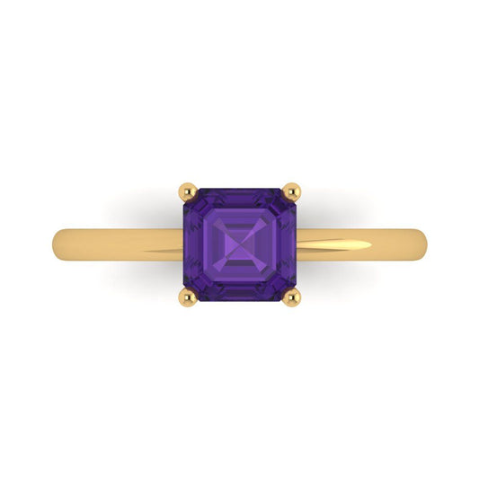 1 cttw Natural Amethyst Solitaire  Engagement Ring - Solid Yellow Gold (VVS1, Asscher Cut,6mm)