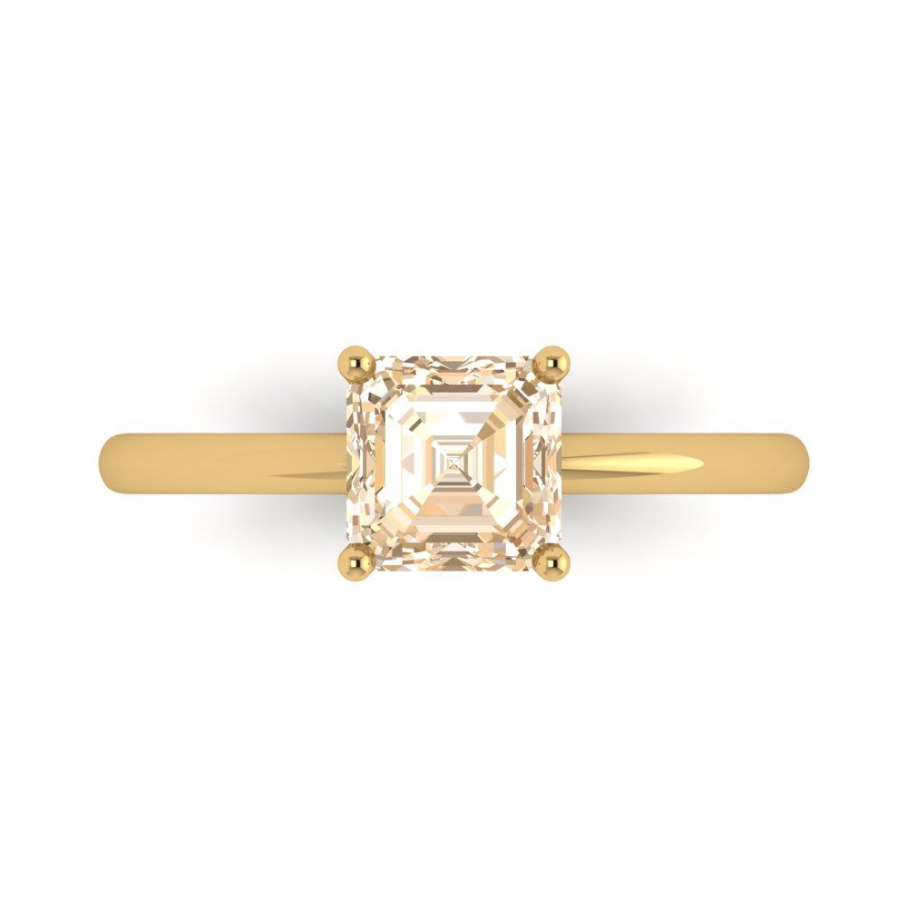 1 cttw Natural Morganite Solitaire  Engagement Ring - Solid Yellow Gold (VVS1, Asscher Cut,6mm)
