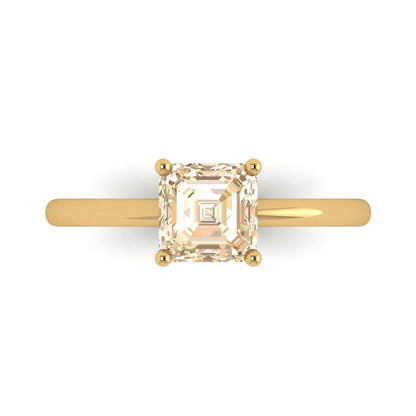 1 cttw Natural Morganite Solitaire  Engagement Ring - Solid Yellow Gold (VVS1, Asscher Cut,6mm)