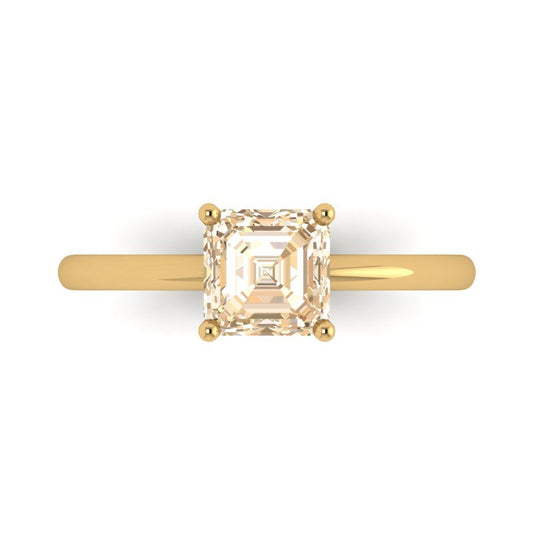 1 cttw Natural Morganite Solitaire  Engagement Ring - Solid Yellow Gold (VVS1, Asscher Cut,6mm)