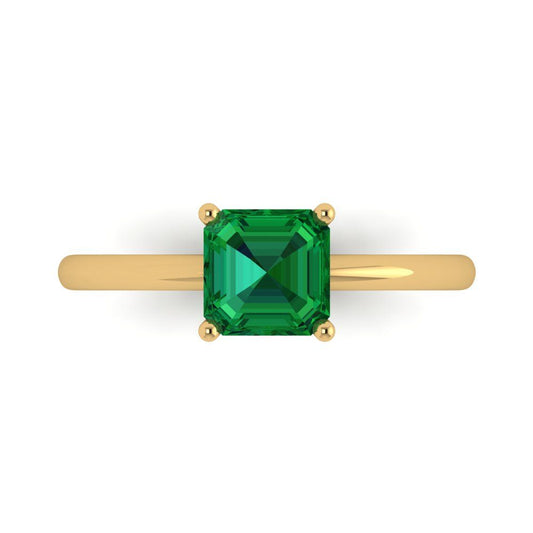 1 cttw Simulated Emerald Solitaire  Engagement Ring - Solid Yellow Gold (VVS1, Asscher Cut,6mm)