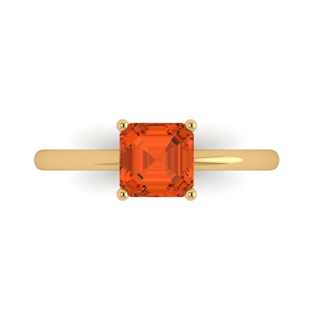 1 cttw Zirconia Simulated Red Diamond Solitaire  Engagement Ring - Solid Yellow Gold (VVS1, Asscher Cut,6mm)
