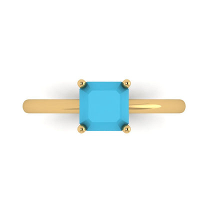1 cttw Simulated Turquoise Solitaire  Engagement Ring - Solid Gold (Asscher Cut,6mm)