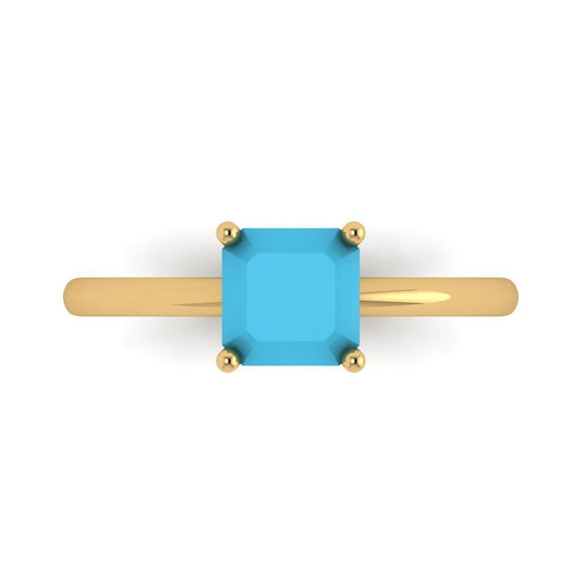1 cttw Simulated Turquoise Solitaire  Engagement Ring - Solid Yellow Gold (VVS1, Asscher Cut,6mm)
