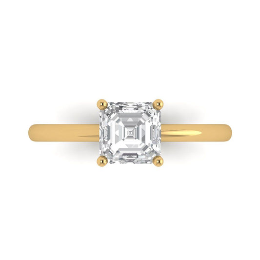 1 cttw Moissanite Solitaire  Engagement Ring - Solid Yellow Gold (VVS1, Asscher Cut,6mm)