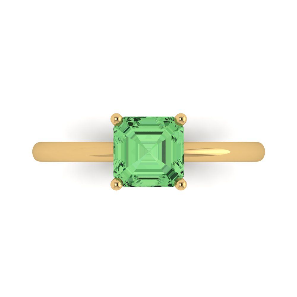 1 cttw Zirconia Simulated Green Diamond Solitaire  Engagement Ring - Solid Gold (VVS1, Asscher Cut,6mm)