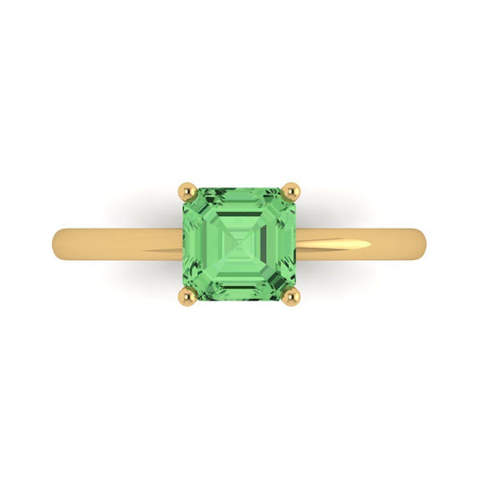 1 cttw Zirconia Simulated Green Diamond Solitaire  Engagement Ring - Solid Yellow Gold (VVS1, Asscher Cut,6mm)