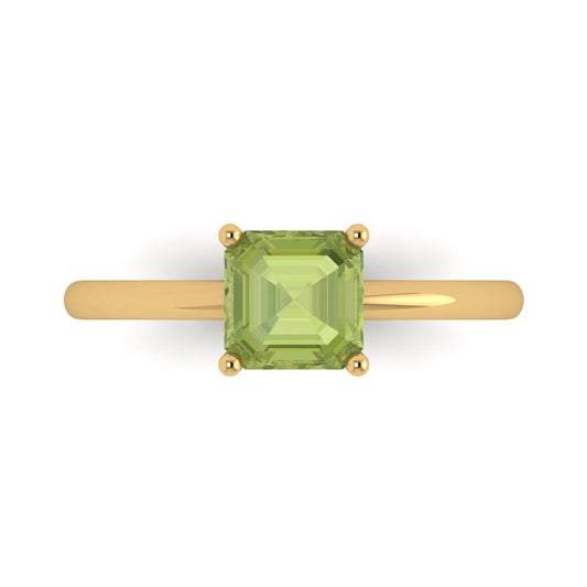1 cttw Natural Peridot Solitaire  Engagement Ring - Solid Yellow Gold (VVS1, Asscher Cut,6mm)