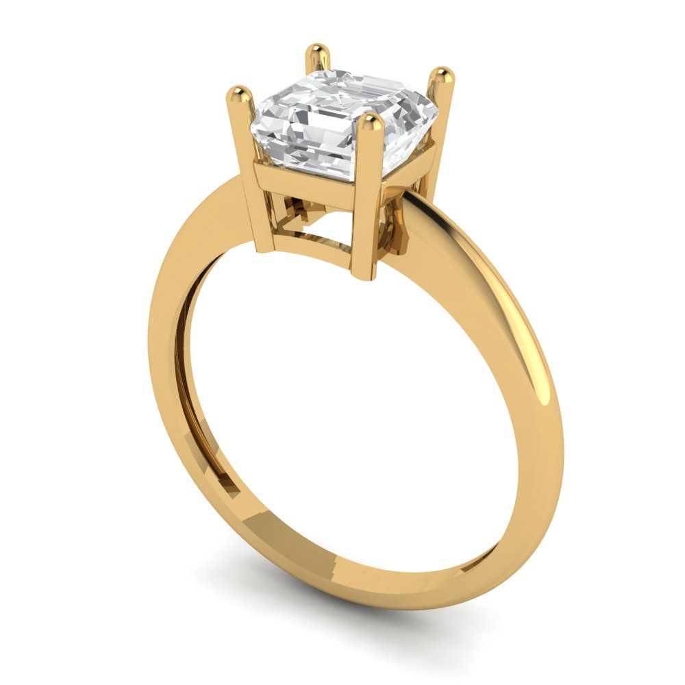 1 cttw Zirconia Simulated Diamond Solitaire  Engagement Ring - Solid Yellow Gold (VVS1, Asscher Cut,6mm)