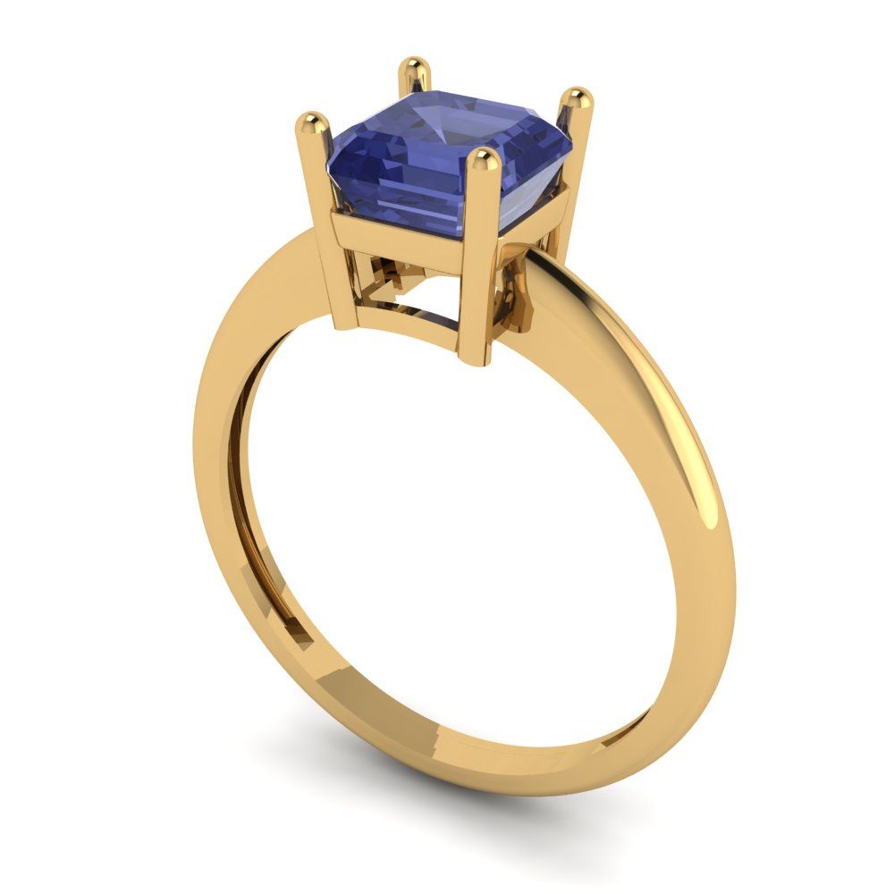 1 cttw Simulated Tanzanite Solitaire  Engagement Ring - Solid Gold (Asscher Cut,6mm)