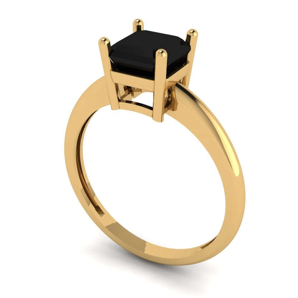 1 cttw Natural Onyx Solitaire  Engagement Ring - Solid Gold (Asscher Cut,6mm)