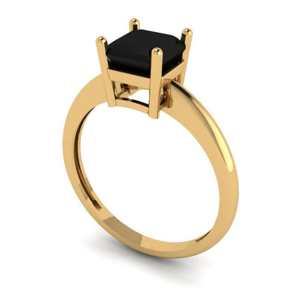 1 cttw Natural Onyx Solitaire  Engagement Ring - Solid Gold (Asscher Cut,6mm)