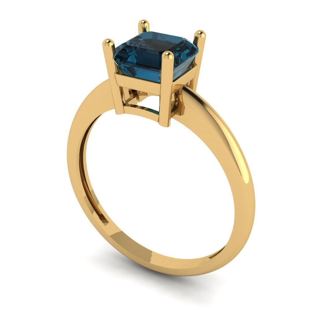 1 cttw Natural London Blue Topaz Solitaire  Engagement Ring - Solid Gold (Asscher Cut,6mm)