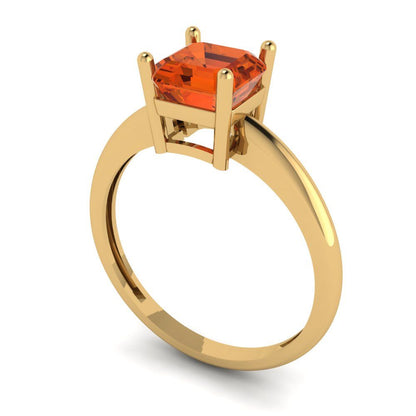 1 cttw Zirconia Simulated Red Diamond Solitaire  Engagement Ring - Solid Yellow Gold (VVS1, Asscher Cut,6mm)