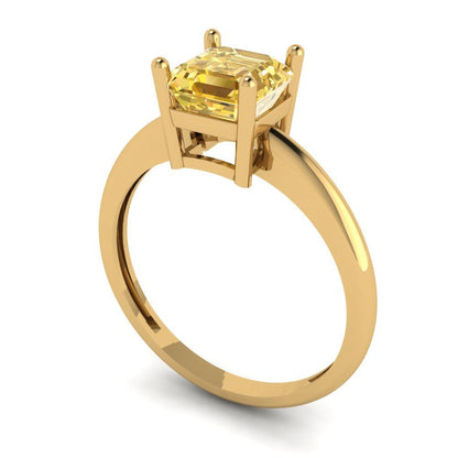 1 cttw Zirconia Simulated Yellow Diamond Solitaire  Engagement Ring - Solid Yellow Gold (VVS1, Asscher Cut,6mm)