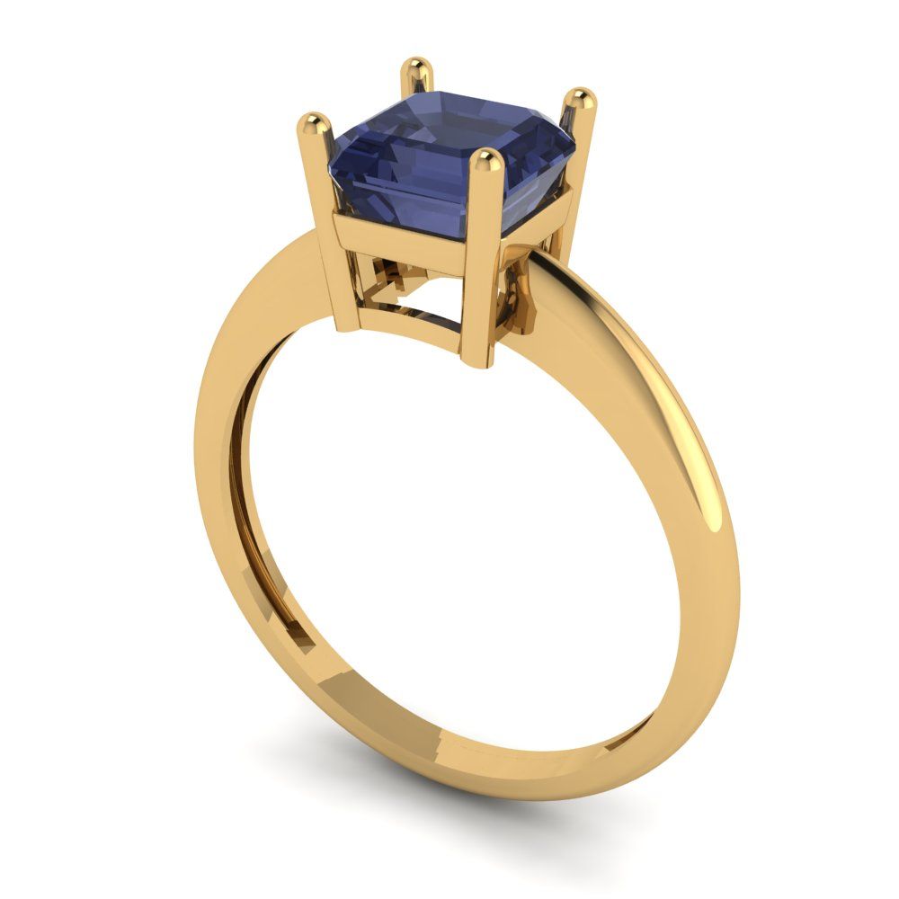 1 cttw Simulated Blue Sapphire Solitaire  Engagement Ring - Solid Gold (Asscher Cut,6mm)