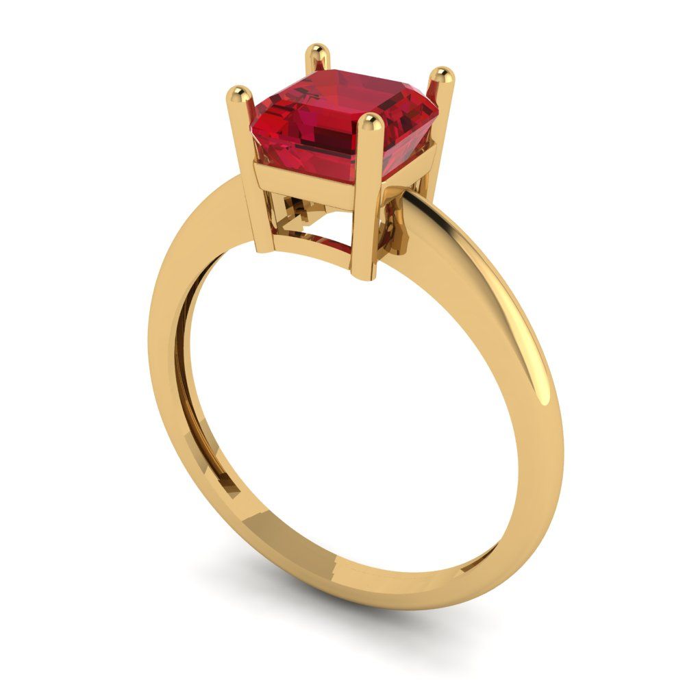1 cttw Simulated Pink Tourmaline Solitaire  Engagement Ring - Solid Yellow Gold (VVS1, Asscher Cut,6mm)