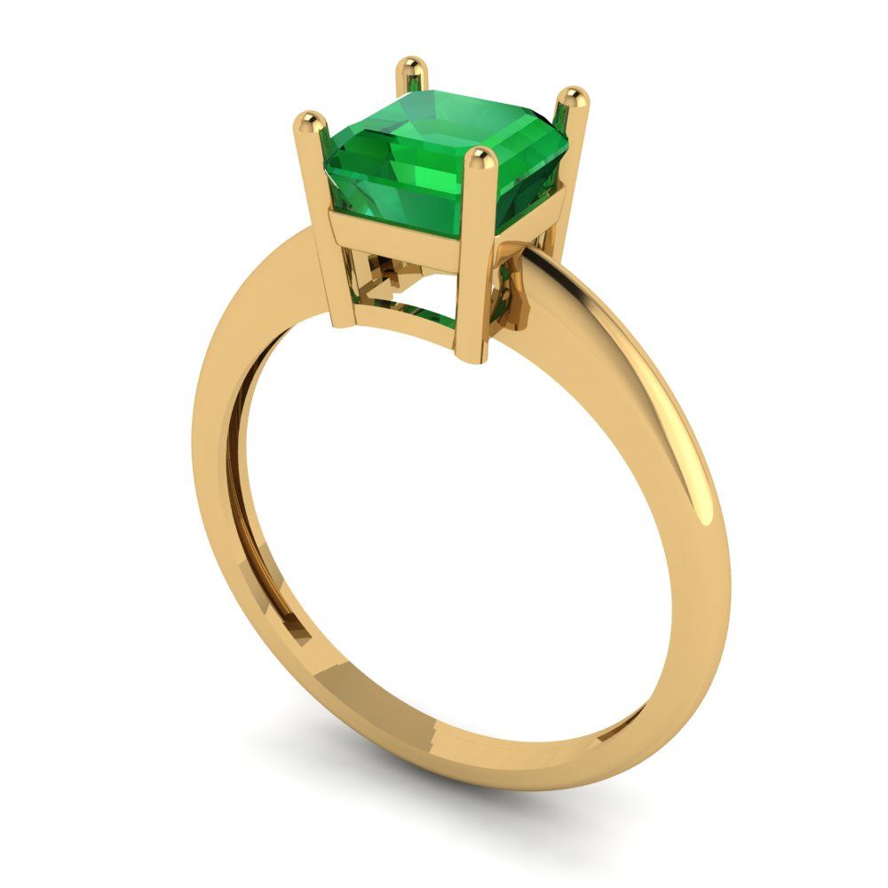 1 cttw Simulated Emerald Solitaire  Engagement Ring - Solid Gold (Asscher Cut,6mm)