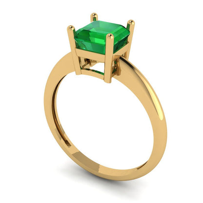 1 cttw Simulated Emerald Solitaire  Engagement Ring - Solid Gold (Asscher Cut,6mm)