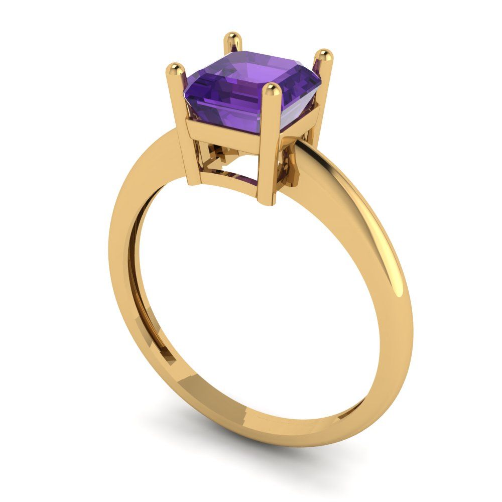 1 cttw Natural Amethyst Solitaire  Engagement Ring - Solid Gold (Asscher Cut,6mm)