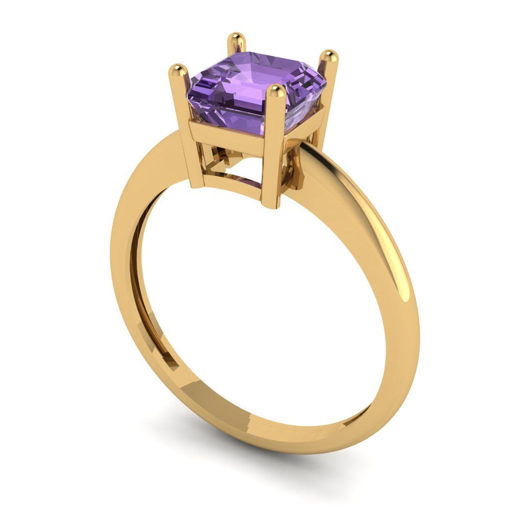 1 cttw Simulated Alexandrite Solitaire  Engagement Ring - Solid Yellow Gold (VVS1, Asscher Cut,6mm)