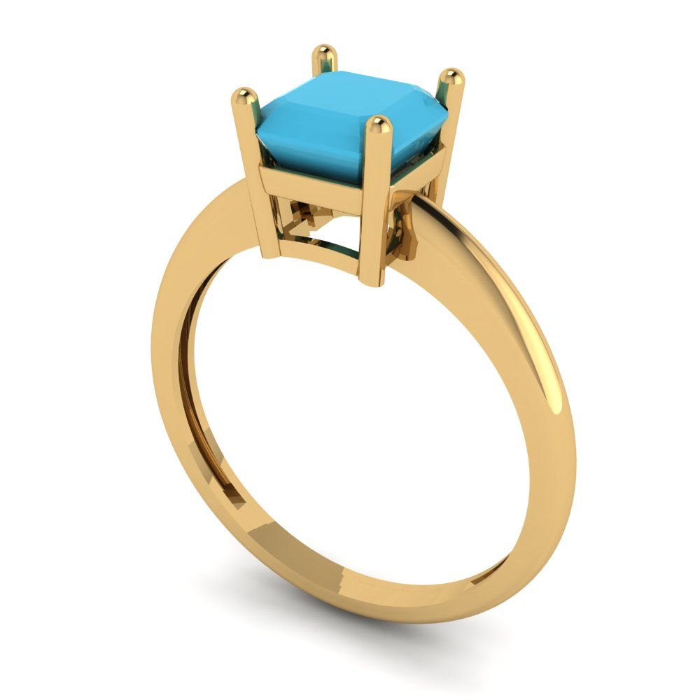 1 cttw Simulated Turquoise Solitaire  Engagement Ring - Solid Gold (Asscher Cut,6mm)