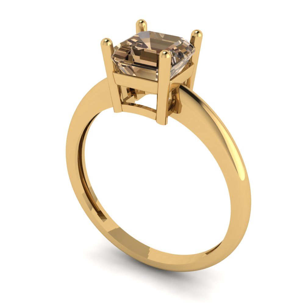 1 cttw Zirconia Simulated Champagne Diamond Solitaire  Engagement Ring - Solid Gold (VVS1, Asscher Cut,6mm)