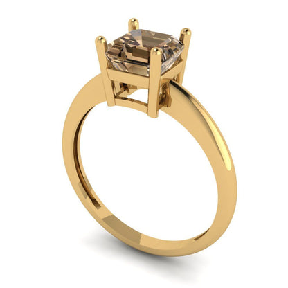 1 cttw Zirconia Simulated Champagne Diamond Solitaire  Engagement Ring - Solid Gold (VVS1, Asscher Cut,6mm)