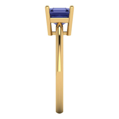 1 cttw Simulated Tanzanite Solitaire  Engagement Ring - Solid Yellow Gold (VVS1, Asscher Cut,6mm)