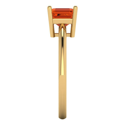 1 cttw Zirconia Simulated Red Diamond Solitaire  Engagement Ring - Solid Yellow Gold (VVS1, Asscher Cut,6mm)