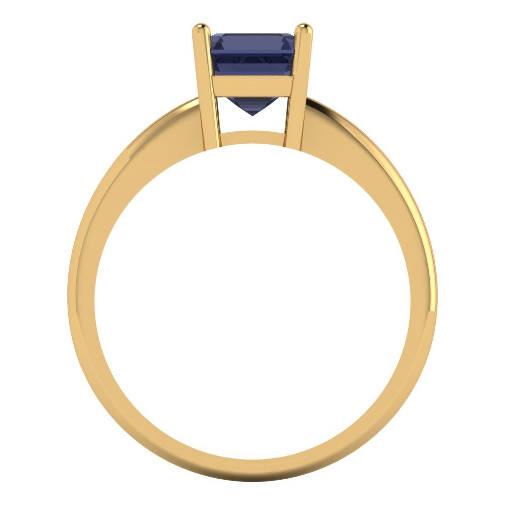 1 cttw Simulated Blue Sapphire Solitaire  Engagement Ring - Solid Gold (Asscher Cut,6mm)