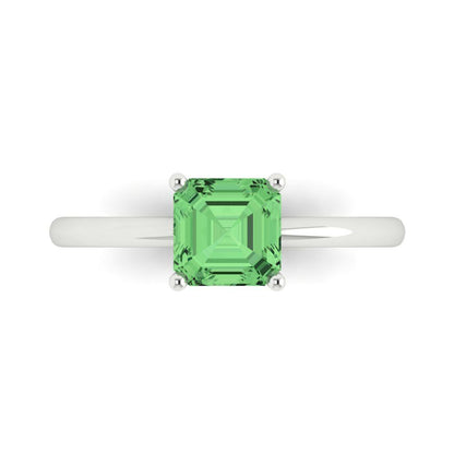 1 cttw Zirconia Simulated Green Diamond Solitaire  Engagement Ring - Solid Gold (VVS1, Asscher Cut,6mm)