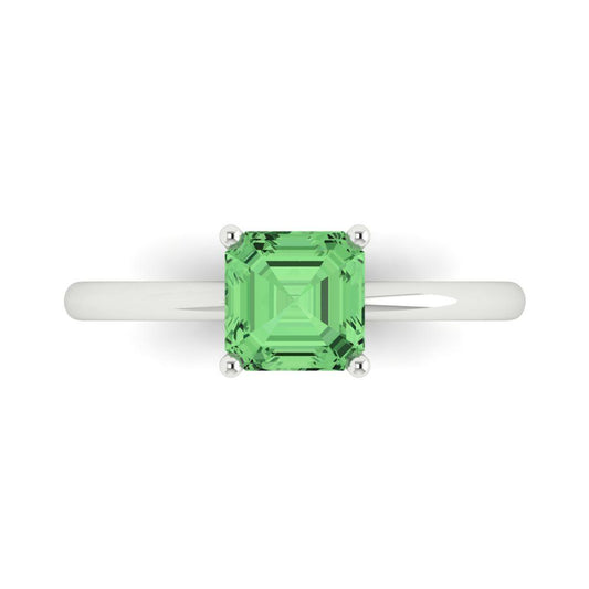1 cttw Zirconia Simulated Green Diamond Solitaire  Engagement Ring - Solid White Gold (VVS1, Asscher Cut,6mm)