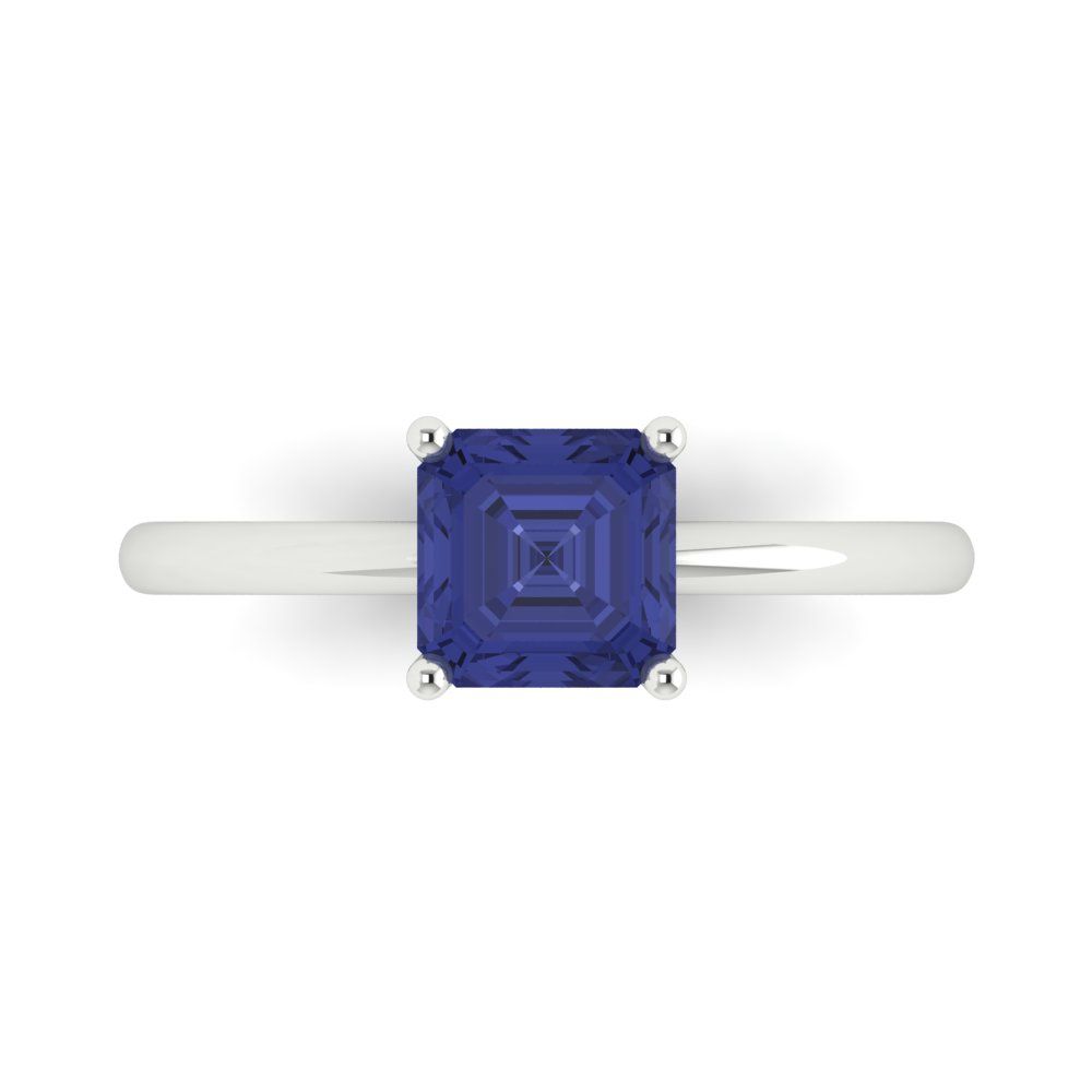 1 cttw Simulated Tanzanite Solitaire  Engagement Ring - Solid Gold (Asscher Cut,6mm)