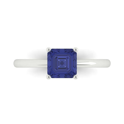 1 cttw Simulated Tanzanite Solitaire  Engagement Ring - Solid Gold (Asscher Cut,6mm)