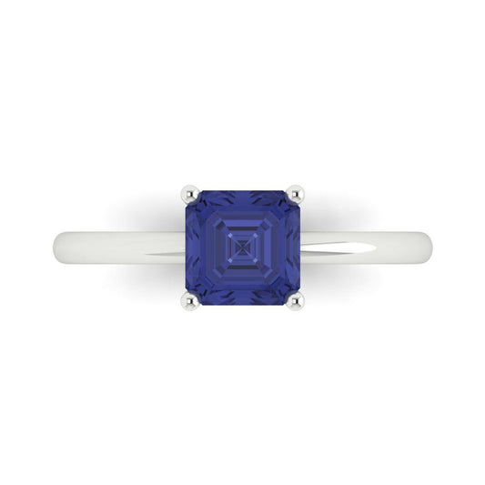 1 cttw Simulated Tanzanite Solitaire  Engagement Ring - Solid White Gold (VVS1, Asscher Cut,6mm)