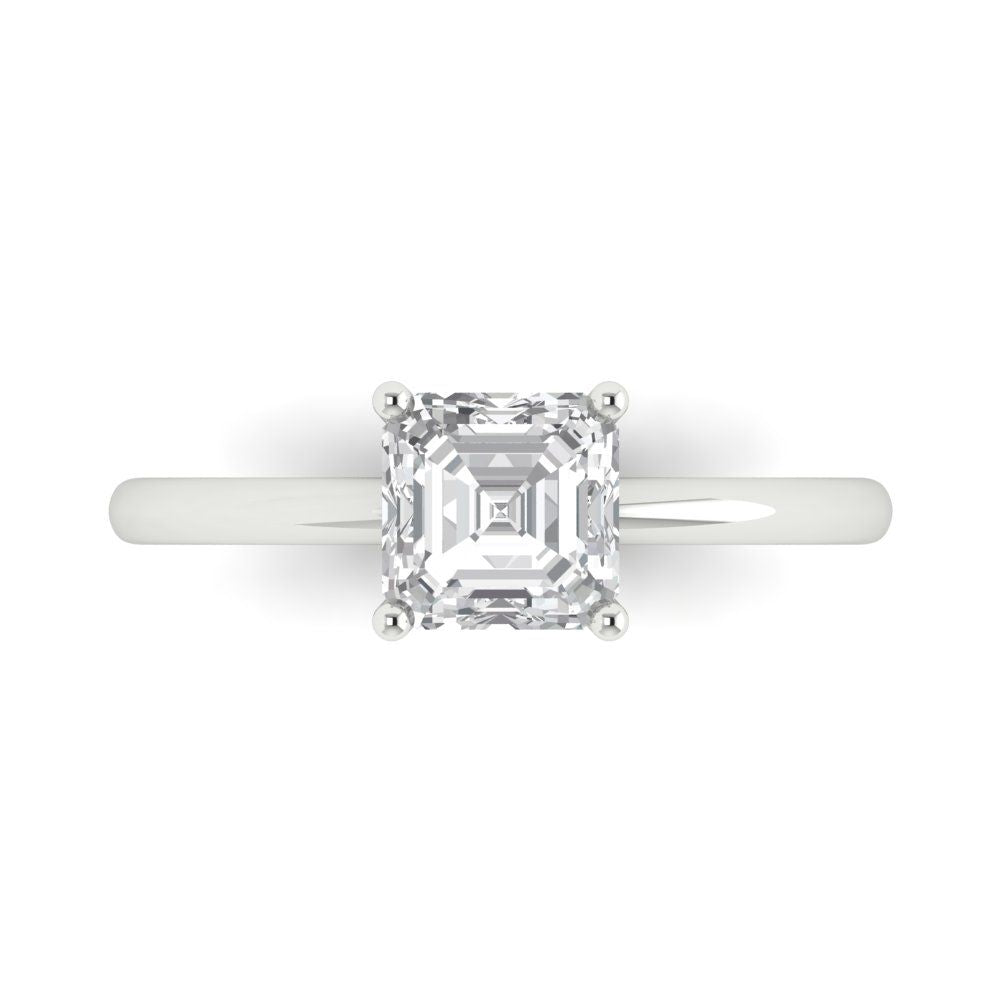 1 cttw Moissanite Solitaire  Engagement Ring - Solid White Gold (VVS1, Asscher Cut,6mm)
