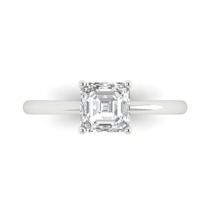 1 cttw Moissanite Solitaire  Engagement Ring - Solid White Gold (VVS1, Asscher Cut,6mm)