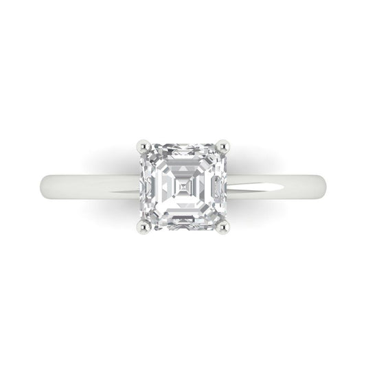 1 cttw Moissanite Solitaire  Engagement Ring - Solid White Gold (VVS1, Asscher Cut,6mm)